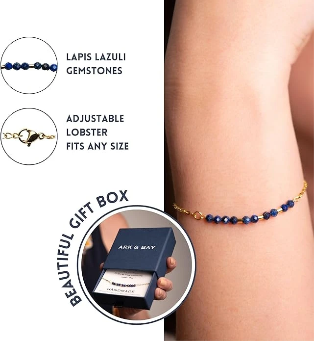 Precious 18K Gold & Lapis Lazuli Morse Code Bracelet | Proverbs 31:10 5 Precious 18K Gold & Lapis Lazuli Morse Code Bracelet | Proverbs 31:10 - Image 3