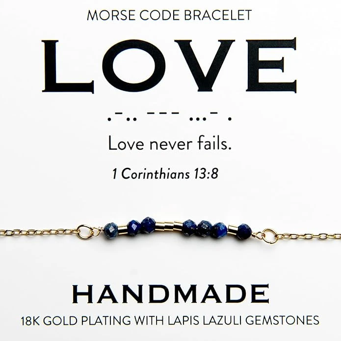 Love 18K Gold & Lapis Lazuli Morse Code Bracelet | 1 Corinthians 13:8 3 Love 18K Gold & Lapis Lazuli Morse Code Bracelet | 1 Corinthians 13:8