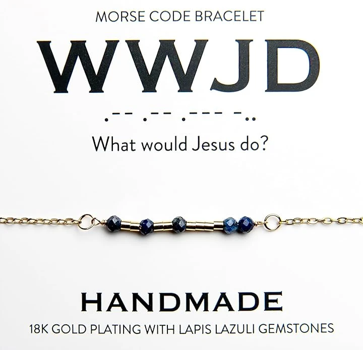 WWJD 18K Gold & Lapis Lazuli Morse Code Bracelet 3 WWJD 18K Gold & Lapis Lazuli Morse Code Bracelet