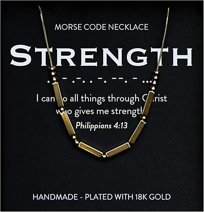 Strength 18K Gold Chunky Morse Code Necklace | Philippians 4:13 3 Strength 18K Gold Chunky Morse Code Necklace | Philippians 4:13