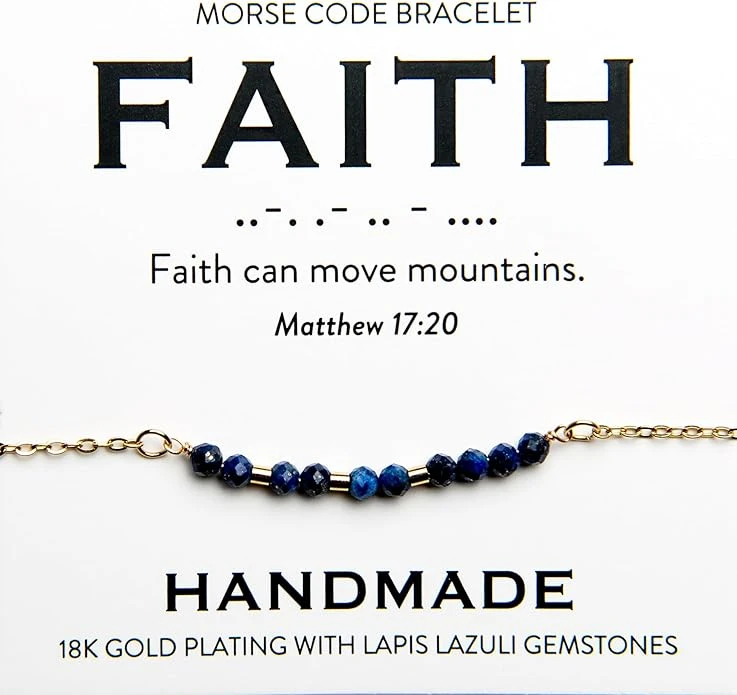 Faith 18K Gold & Lapis Lazuli Morse Code Bracelet | Matthew 17:20 3 Faith 18K Gold & Lapis Lazuli Morse Code Bracelet | Matthew 17:20