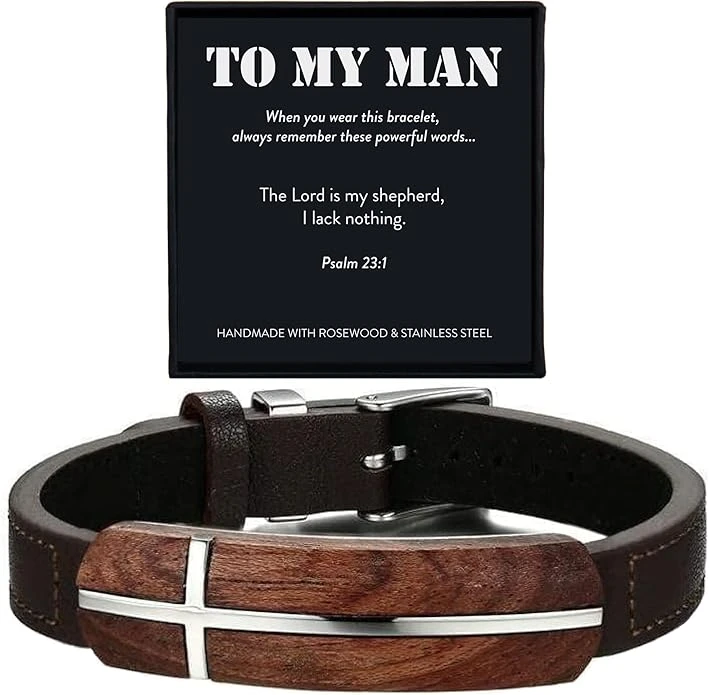 To My Man Men's Rosewood Cross Bracelet | Psalm 23:1 3 To My Man Men's Rosewood Cross Bracelet | Psalm 23:1