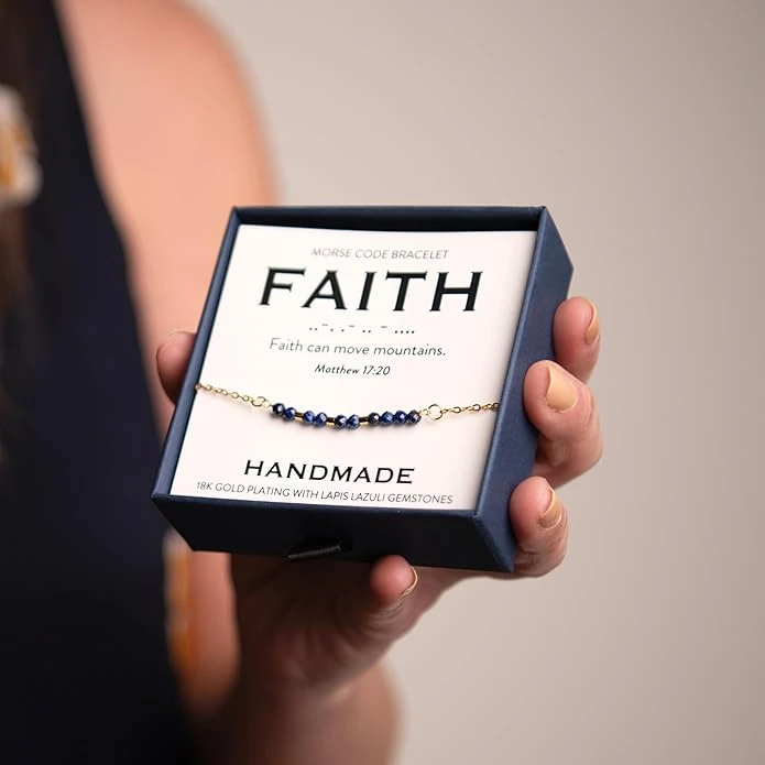Faith 18K Gold & Lapis Lazuli Morse Code Bracelet | Matthew 17:20 6 Faith 18K Gold & Lapis Lazuli Morse Code Bracelet | Matthew 17:20 - Image 4