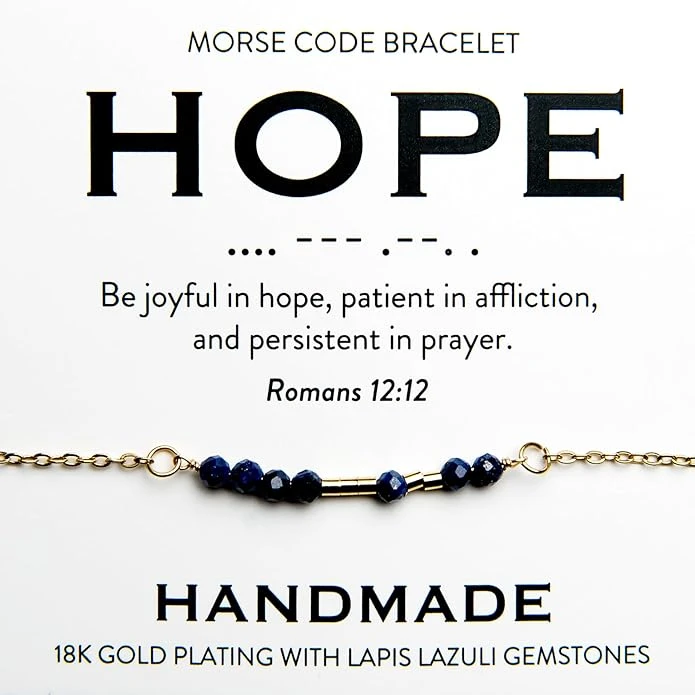 Hope 18K Gold & Lapis Lazuli Morse Code Bracelet | Romans 12:12 3 Hope 18K Gold & Lapis Lazuli Morse Code Bracelet | Romans 12:12