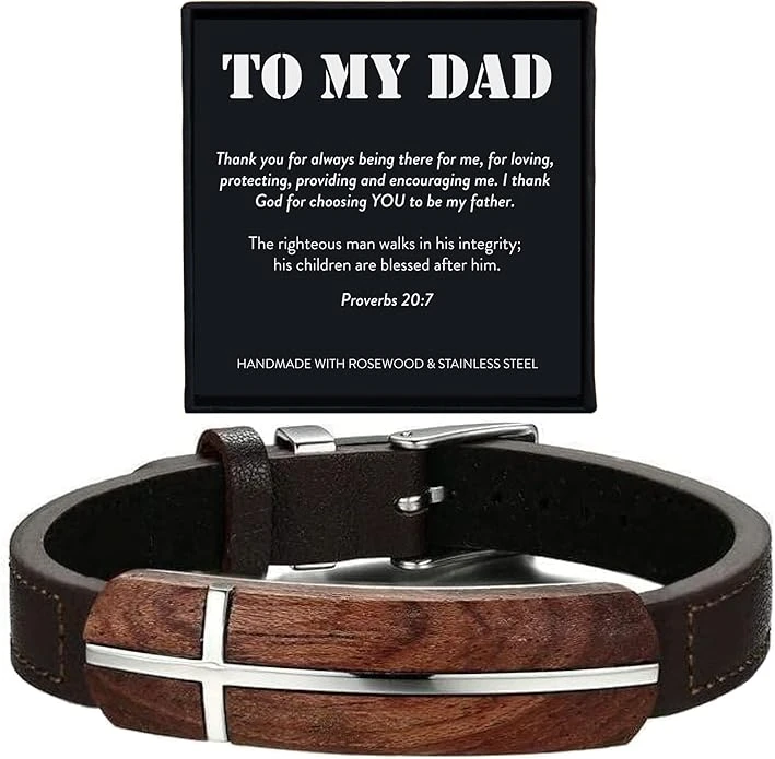 To My Dad Men's Rosewood Cross Bracelet | Proverbs 20:7 3 To My Dad Men's Rosewood Cross Bracelet | Proverbs 20:7