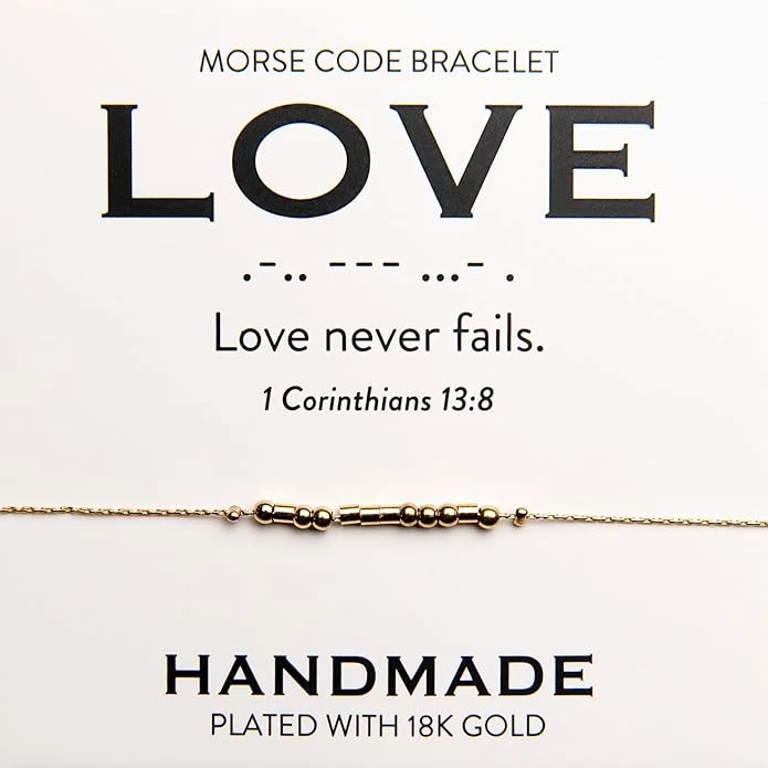 Love 18K Gold Morse Code Bracelet | 1 Corinthians 13:8 3 Love 18K Gold Morse Code Bracelet | 1 Corinthians 13:8