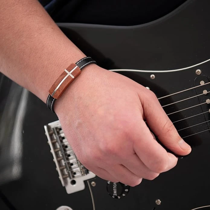 To My Stepson Men's Rosewood Cross Bracelet | Matthew 28:20 7 To My Stepson Men's Rosewood Cross Bracelet | Matthew 28:20 - Image 5