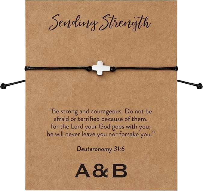 Sending Strength Christian Charm Bracelet With Cross | Deuteronomy 31:6 3 Sending Strength Christian Charm Bracelet With Cross | Deuteronomy 31:6