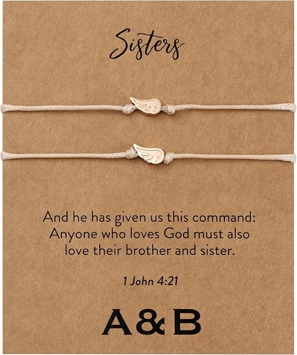 Sisters Double Bracelet Charm Bracelet With Angel Wings | 1 John 4:21 3 Sisters Double Bracelet Charm Bracelet With Angel Wings | 1 John 4:21