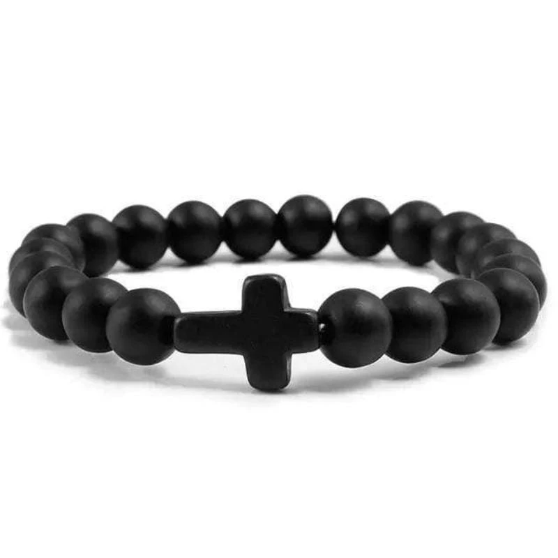 Cross Bead Bracelet Black Matte 3 Cross Bead Bracelet Black Matte