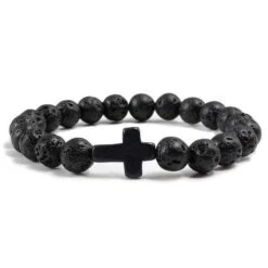 Cross Bead Bracelet Men's Lava Black