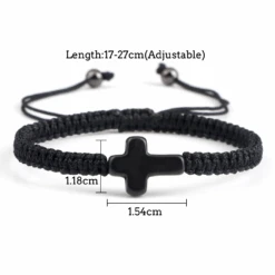 Braided Christian Bracelet With Matching Color Cross Charm 34 Braided Christian Bracelet With Matching Color Cross Charm -Lord's Guidance BraidedChristianBraceletBlackSpecs