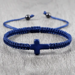 Braided Christian Bracelet With Matching Color Cross Charm 29 Braided Christian Bracelet With Matching Color Cross Charm -Lord's Guidance BraidedChristianBraceletBlueinSitu