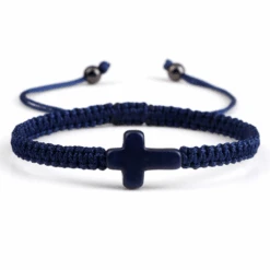 Braided Christian Bracelet With Matching Color Cross Charm 27 Braided Christian Bracelet With Matching Color Cross Charm -Lord's Guidance BraidedChristianBraceletNavyBlue