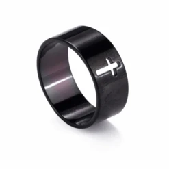 Thick Christian Hollow Cross Ring 9 Thick Christian Hollow Cross Ring -Lord's Guidance ChristianRingStyle1Black