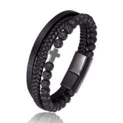 Cross Bead Bracelet Deep Black