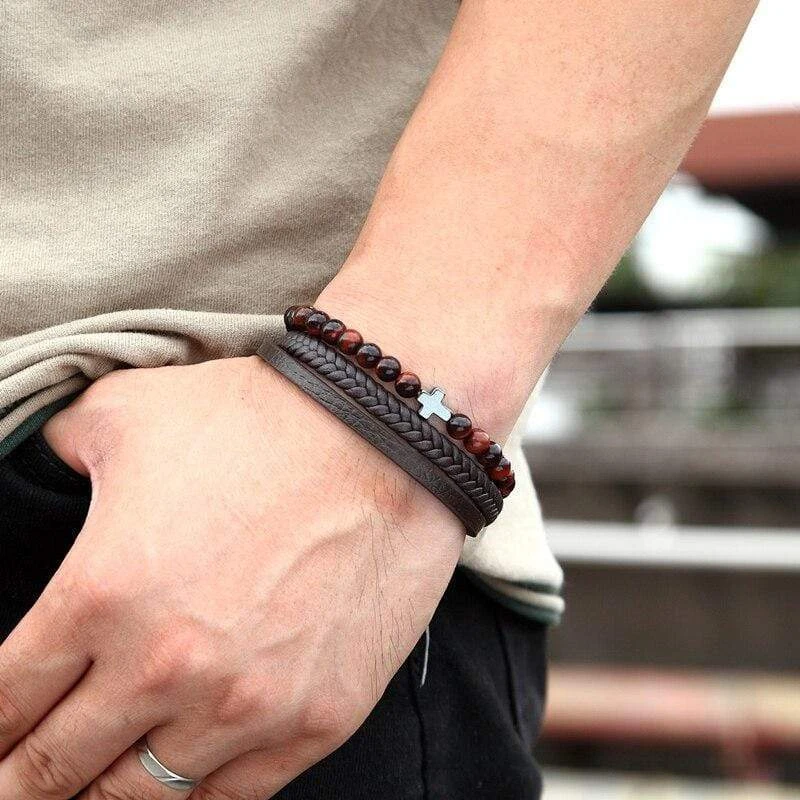 Cross Bead Bracelet Dark Brown 4 Cross Bead Bracelet Dark Brown - Image 2