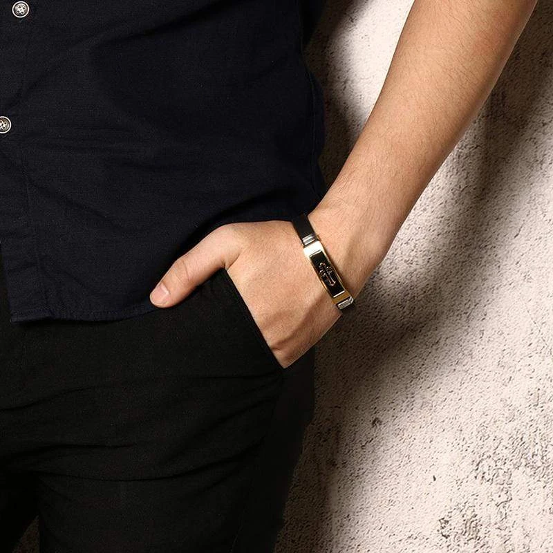 Men's Cross Bracelet Rubber Golden Cross 4 Men's Cross Bracelet Rubber Golden Cross - Image 2