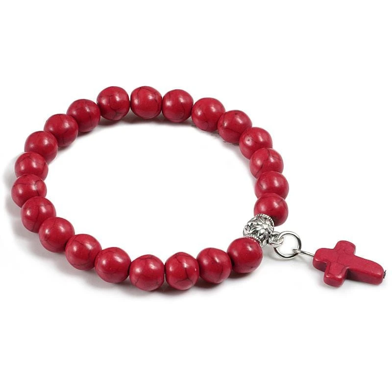 Cross Bead Bracelet Charm Red 3 Cross Bead Bracelet Charm Red