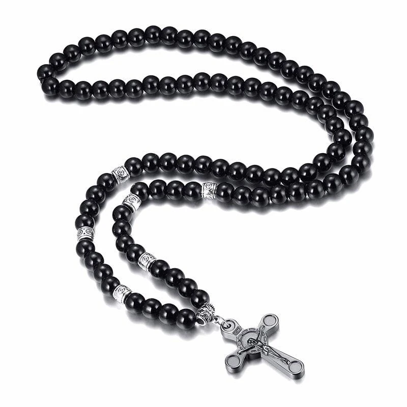 Men's Christian Necklace Beaded Crucifix 3 Men's Christian Necklace Beaded Crucifix