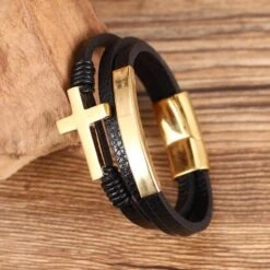 Men's Cross Bracelet Leather Cuff 10 Men's Cross Bracelet Leather Cuff -Lord's Guidance H07392340a1334d90884ae4c54744e81fc