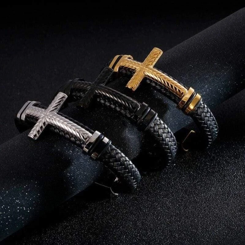 Men's Cross Bracelet Braided Black 10 Men's Cross Bracelet Braided Black - Image 8