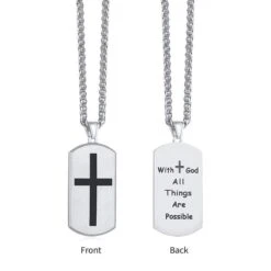 Men's Christian Necklace Matthew 19:26 Dog Tag