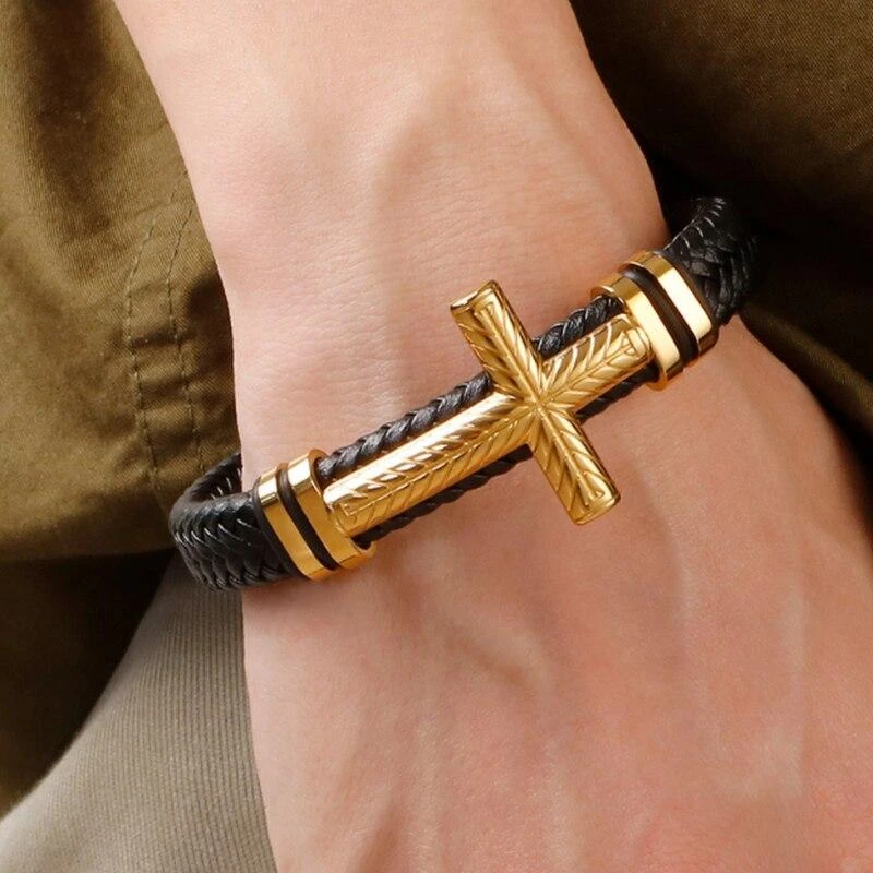 Men's Cross Bracelet Braided Black 4 Men's Cross Bracelet Braided Black - Image 2