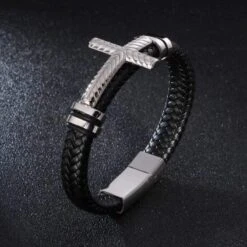 Men's Cross Bracelet Braided Black 15 Men's Cross Bracelet Braided Black -Lord's Guidance H28634ea0e65342c5a9200f92a14d1a88V