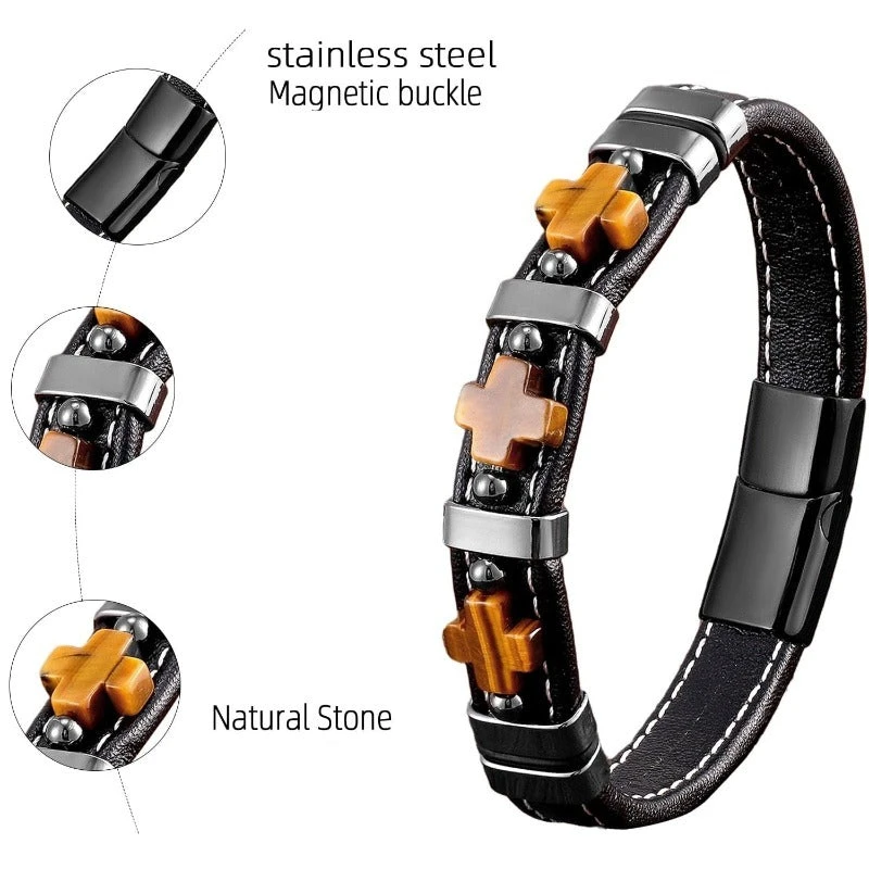 Men's Cross Bracelet Natural Stone 8 Men's Cross Bracelet Natural Stone - Image 6
