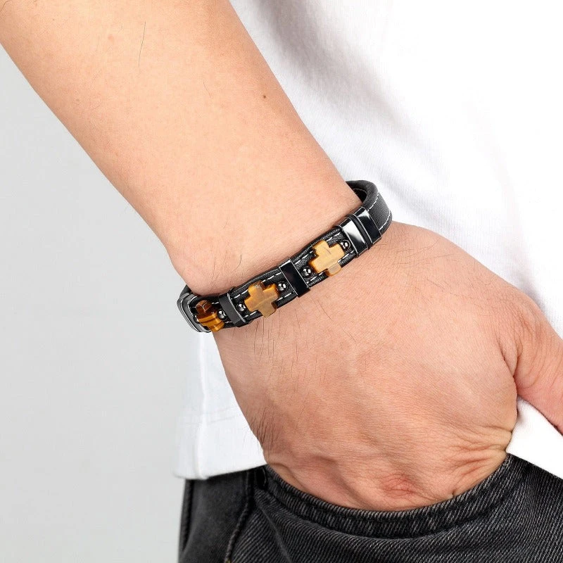 Men's Cross Bracelet Natural Stone 4 Men's Cross Bracelet Natural Stone - Image 2