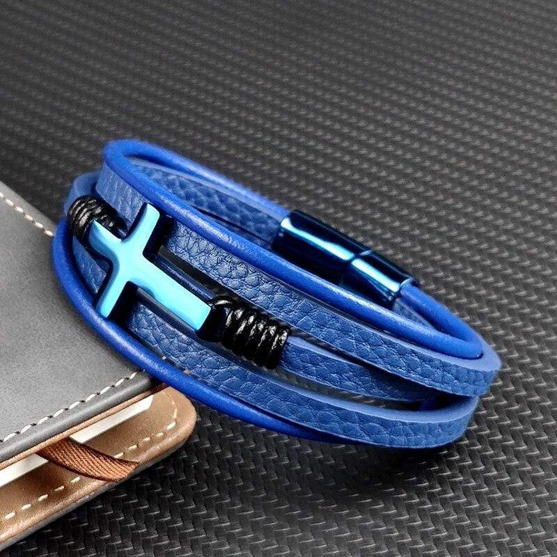 Men's Cross Bracelet Blue Cross 4 Men's Cross Bracelet Blue Cross - Image 2