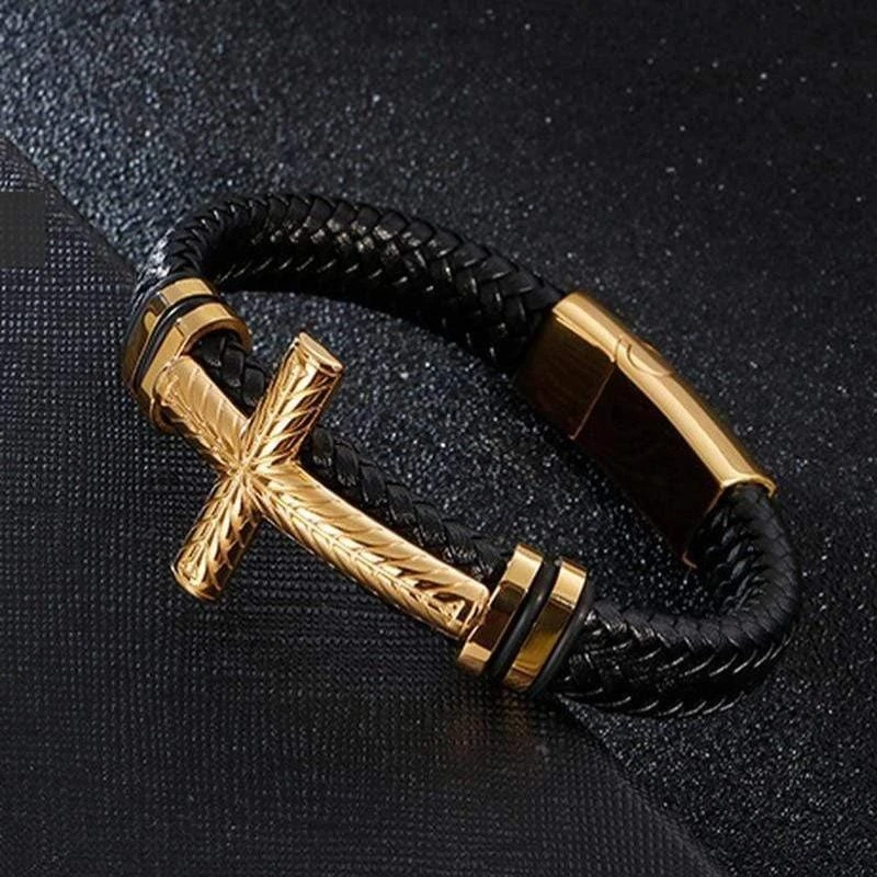 Men's Cross Bracelet Braided Black 5 Men's Cross Bracelet Braided Black - Image 3