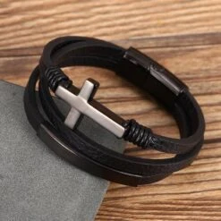 Men's Cross Bracelet Leather Cuff 13 Men's Cross Bracelet Leather Cuff -Lord's Guidance H7646aa2f12f846c0bcab173a774c23b6S