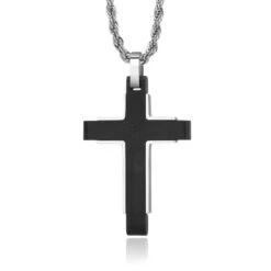 Men's Christian Necklace Black Plated