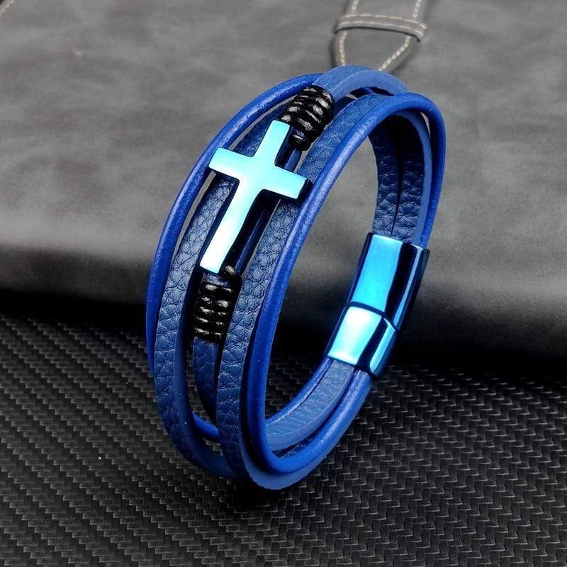 Men's Cross Bracelet Blue Cross 7 Men's Cross Bracelet Blue Cross - Image 5