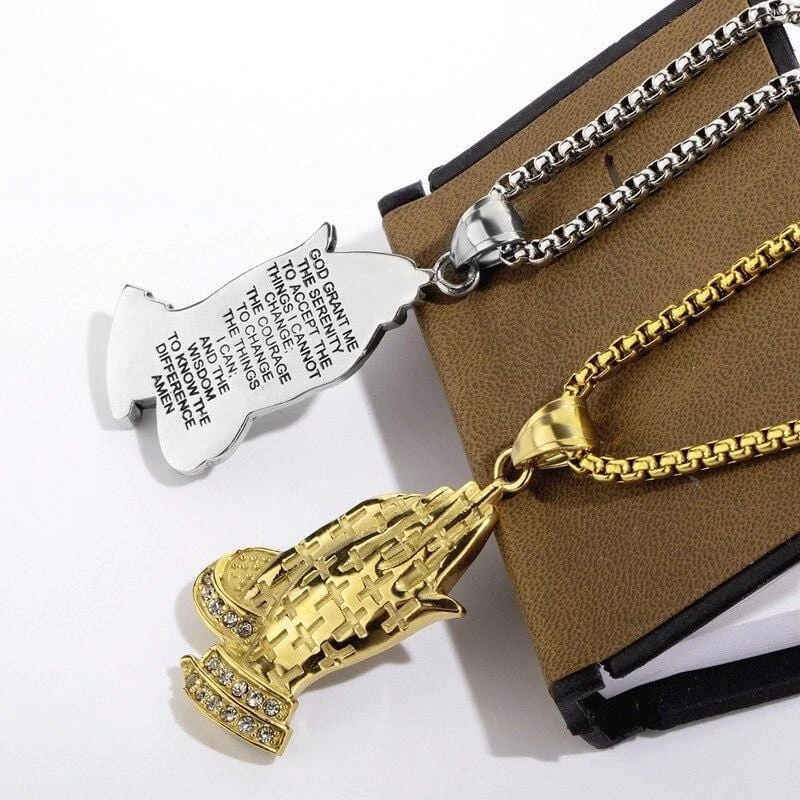 Men's Christian Necklace Hands Joined (Serenity Prayer) 9 Men's Christian Necklace Hands Joined (Serenity Prayer) - Image 7