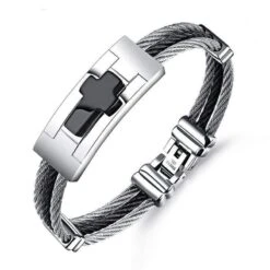 Men's Cross Bracelet Black Wire