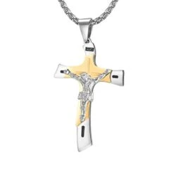 Men's Christian Necklace Double Tone Crucifix