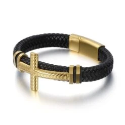 Men's Cross Bracelet Braided Black