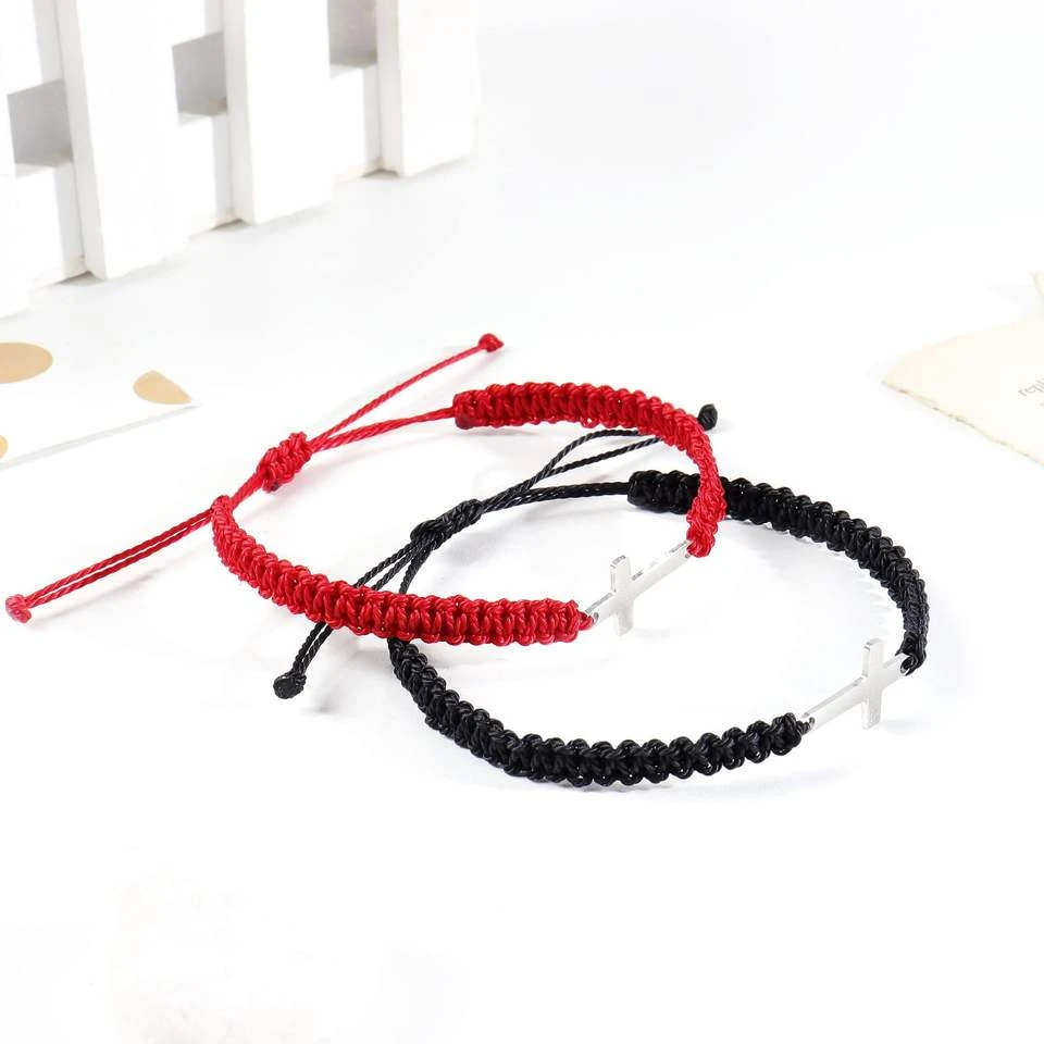 Braided Cross Bracelets Red Or Black Rope 8 Braided Cross Bracelets Red Or Black Rope - Image 6
