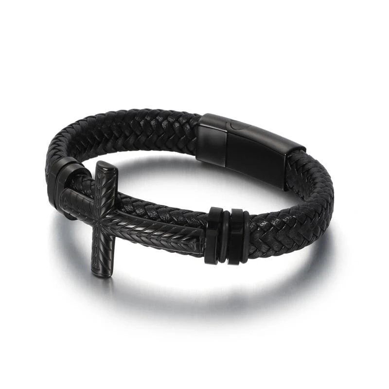Men's Cross Bracelet Braided Black 9 Men's Cross Bracelet Braided Black - Image 7