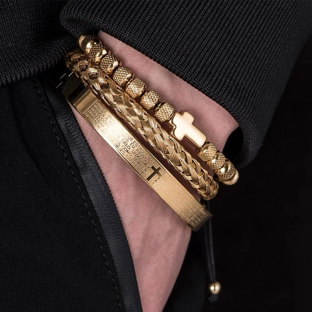 Men's Cross Bracelet Padre Nuestro Set (3pcs) 4 Men's Cross Bracelet Padre Nuestro Set (3pcs) - Image 2