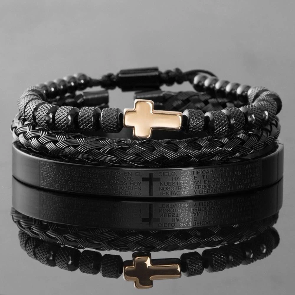 Men's Cross Bracelet Padre Nuestro Set (3pcs) 11 Men's Cross Bracelet Padre Nuestro Set (3pcs) - Image 9
