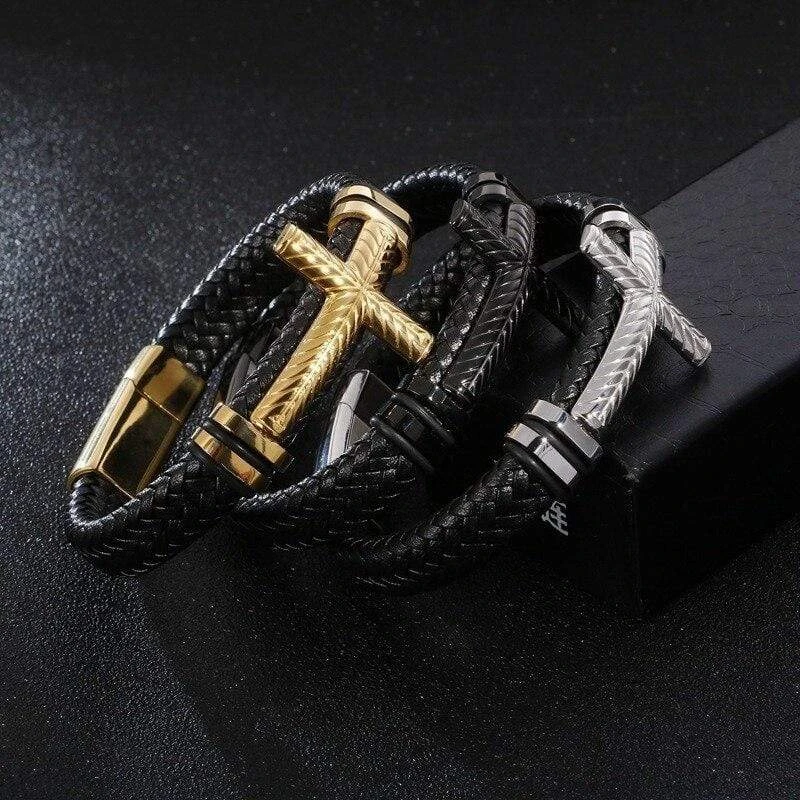 Men's Cross Bracelet Braided Black 8 Men's Cross Bracelet Braided Black - Image 6
