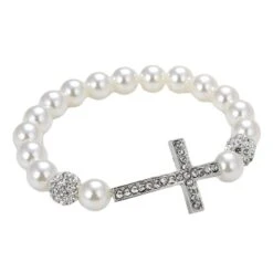 Women's Imitation Pearl Cross Bracelet