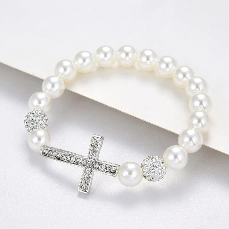 Women's Imitation Pearl Cross Bracelet 6 Women's Imitation Pearl Cross Bracelet - Image 4