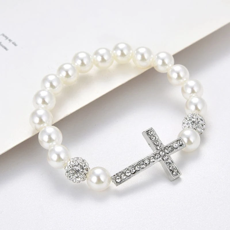 Women's Imitation Pearl Cross Bracelet 5 Women's Imitation Pearl Cross Bracelet - Image 3