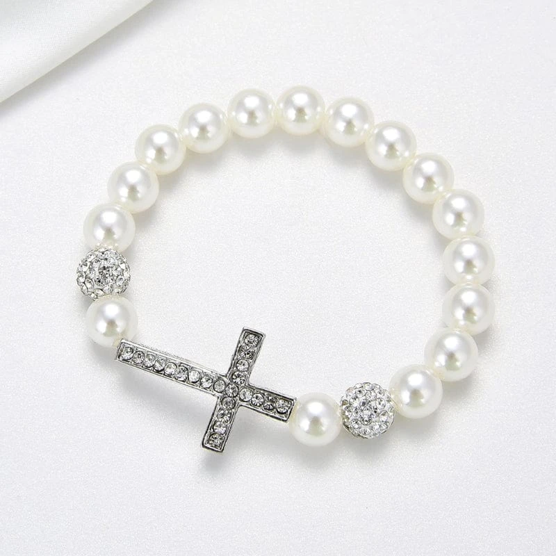 Women's Imitation Pearl Cross Bracelet 4 Women's Imitation Pearl Cross Bracelet - Image 2