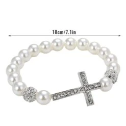 Women's Imitation Pearl Cross Bracelet 11 Women's Imitation Pearl Cross Bracelet -Lord's Guidance ImitationPearlBraceletSpec